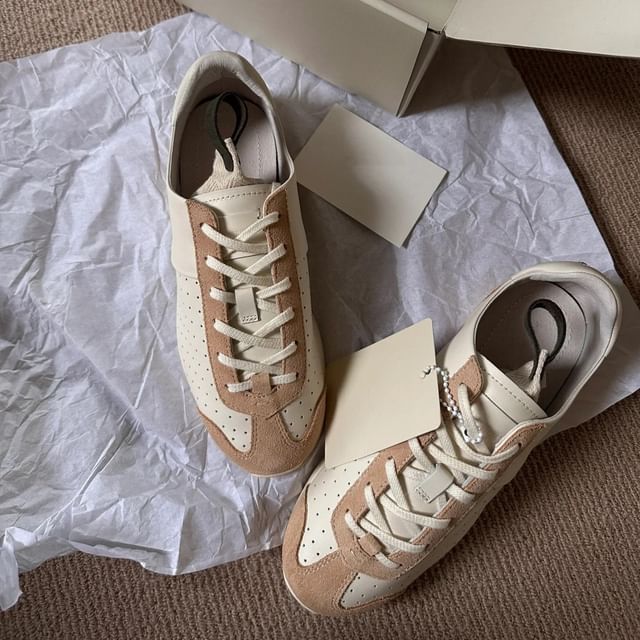 Lace-Up Two Leather Genuine Sneakers Tone