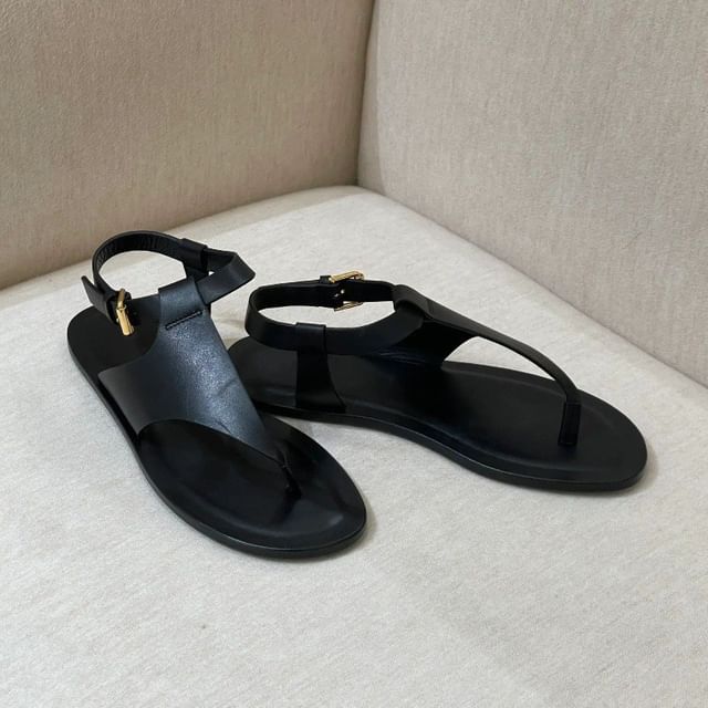 Sandals Plain Genuine Leather Thong Slingback