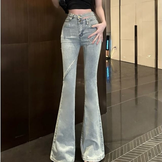 High Washed Flared Cutout Jeans Rise