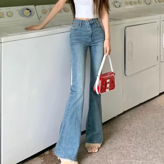 Waist High Washed Flared Jeans