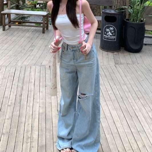 Plain Washed Tube / Lace Top Ruched Bow Accent Mid Trim Crop Rise