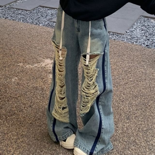 / Drawstring Waist Pullover Trim Plain Contrast Off-Shoulder