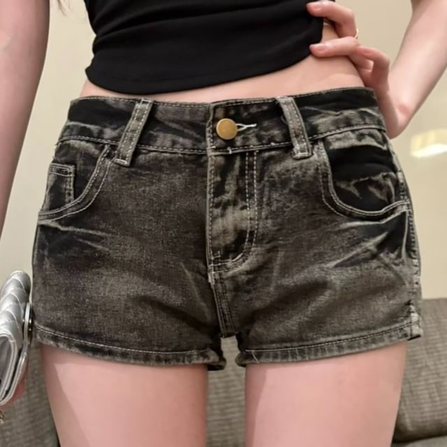 Rise Low Pants Washed Denim Hot