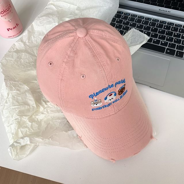 Distressed Baseball Cap Embroidered Cartoon