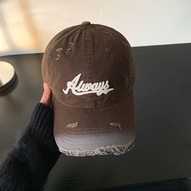 Lettering Applique Distressed Cap Baseball