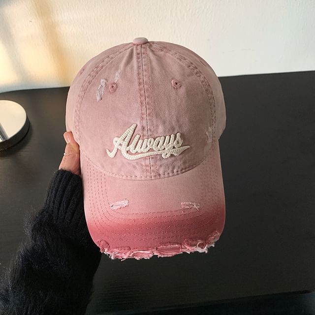 Lettering Applique Distressed Cap Baseball