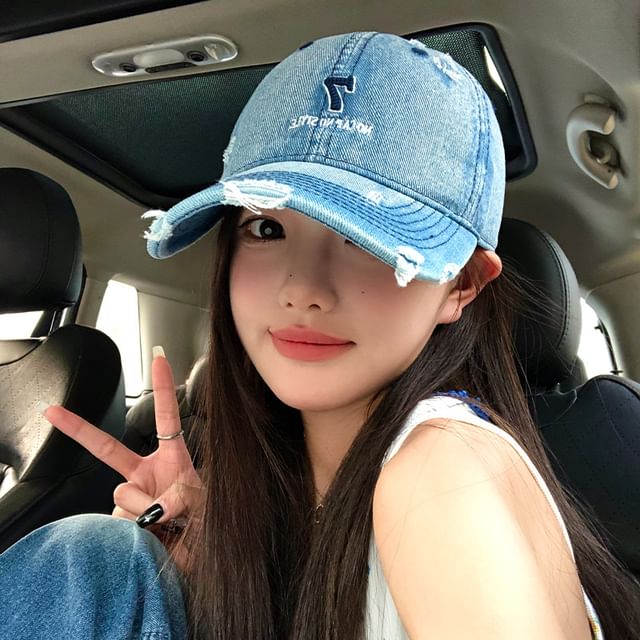 Cap Distressed Embroidered Lettering Baseball