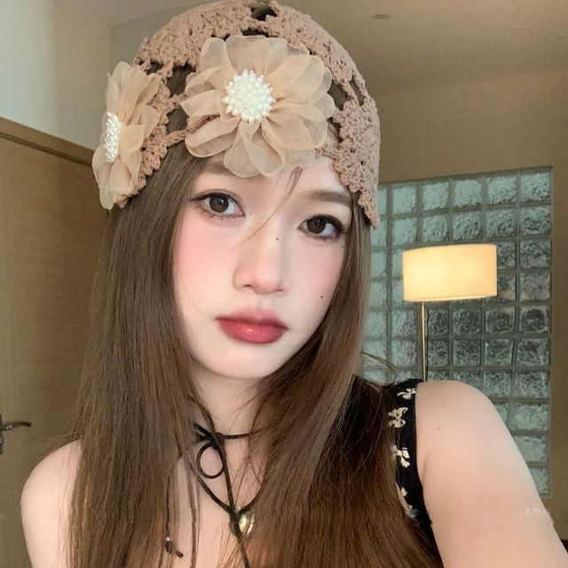 Knit Hat Floral Bonnet