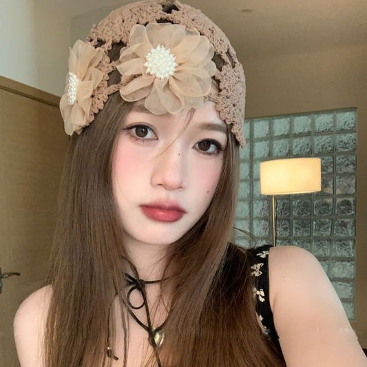 Knit Hat Floral Bonnet