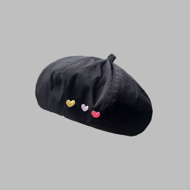 Embroidered Hat Heart Beret