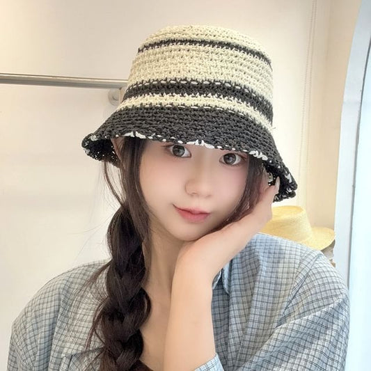 Striped Bucket Knit Hat