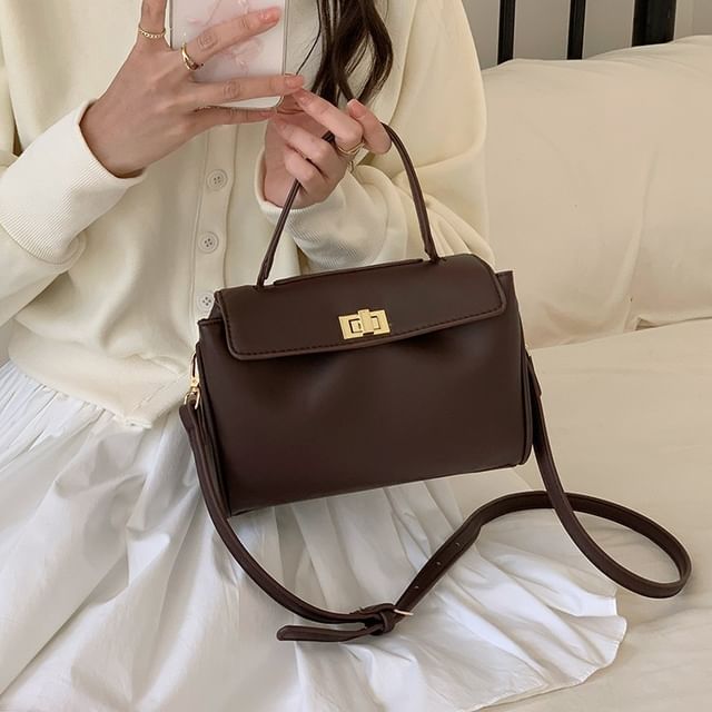 Leather Twist Crossbody Lock Faux Bag