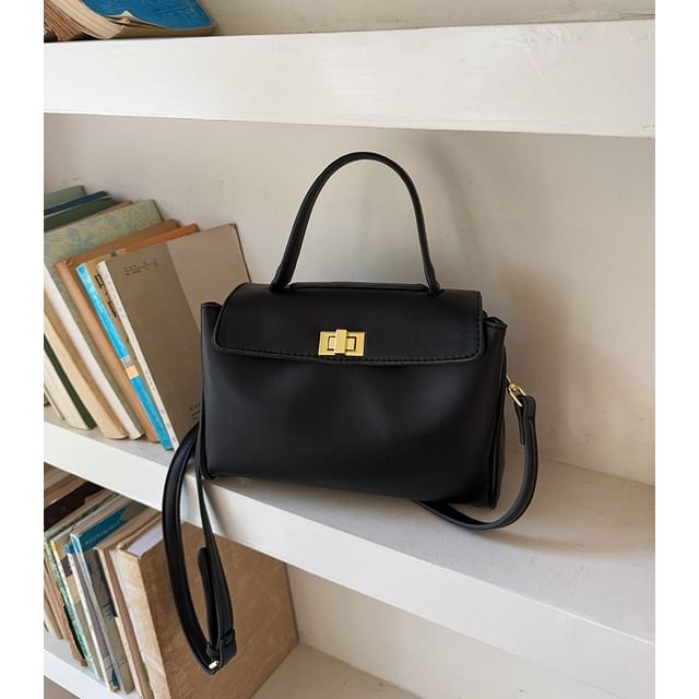 Leather Twist Crossbody Lock Faux Bag