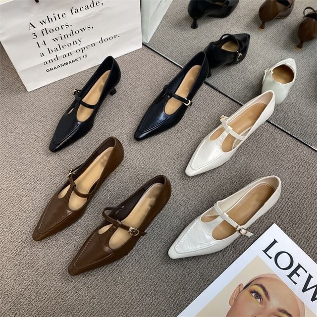 Shoes Strap Pyramid Jane Mary Heel T Pointed