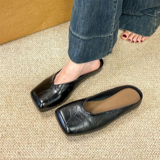 Square Leather Faux Mules Toe