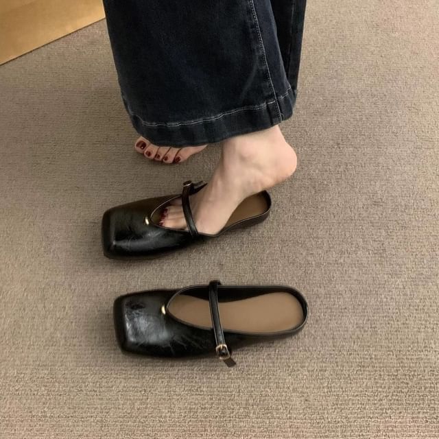 Mules Leather Faux Toe Square