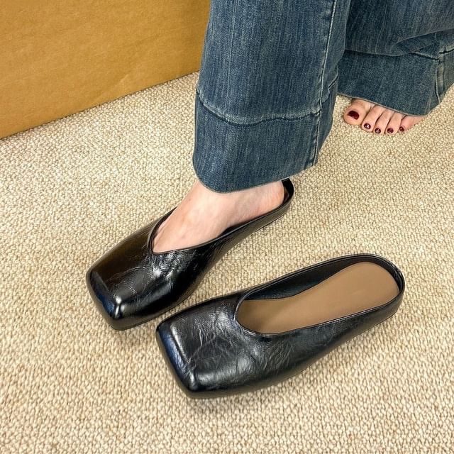 Square Leather Faux Mules Toe