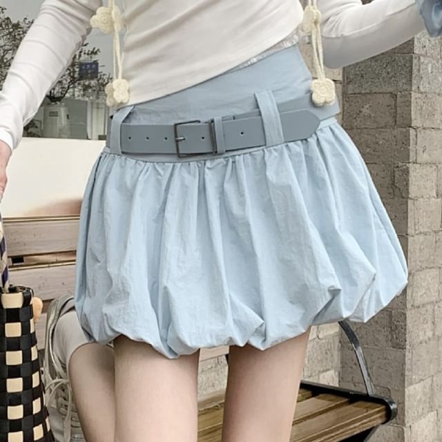 Belt Skirt Mini High Waist Set: Paperbag Plain +