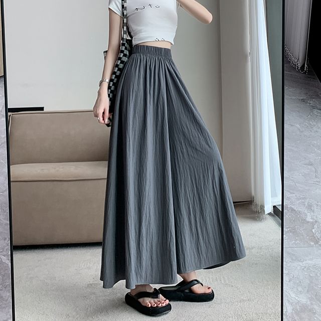 Cropped Waist Culottes Plain High