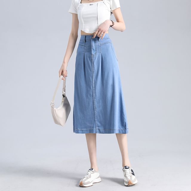 Skirt Waist High A-Line Denim Midi