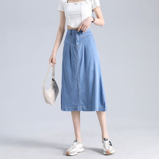 Skirt Waist High A-Line Denim Midi