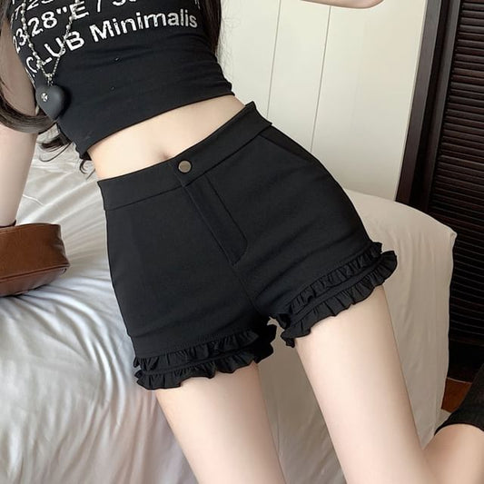 Plain High Hot Waist Trim Pants Frill