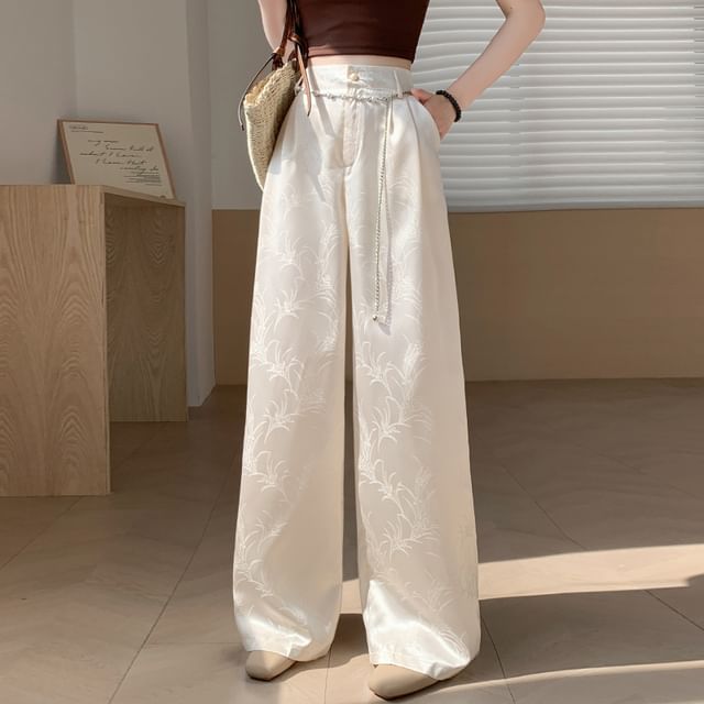 High Wide Jacquard Satin Leg Waist Pants