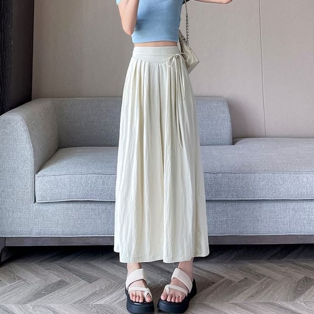 Plain Cropped High Culottes Waist Pleated