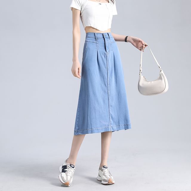Skirt Waist High A-Line Denim Midi