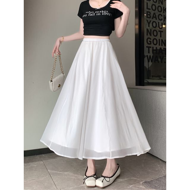 Mesh High Plain Rise A-Line Skirt Midi