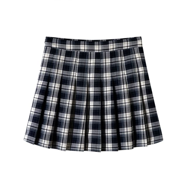 Plaid Rise Mini Skirt High A-Line Pleated