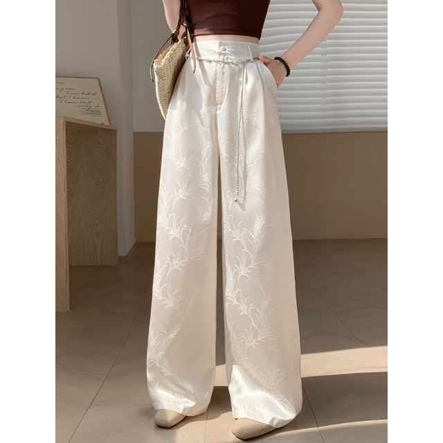 High Wide Jacquard Satin Leg Waist Pants