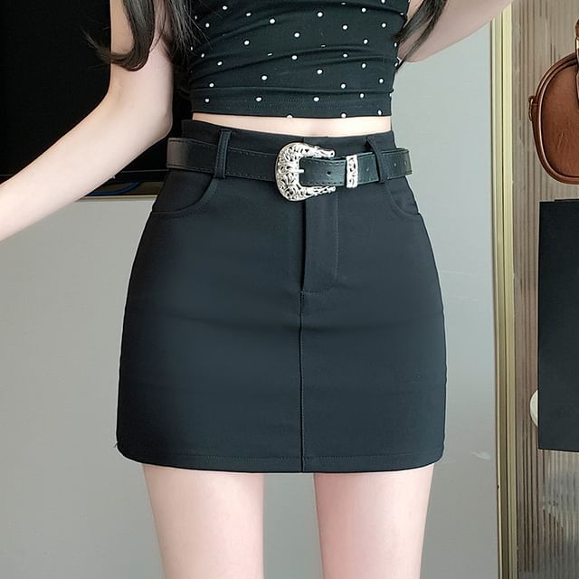 Waist Plain Mini Skort Pencil High