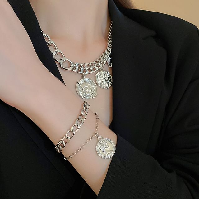 Necklace Layered Coin Pendant Bracelet Alloy /