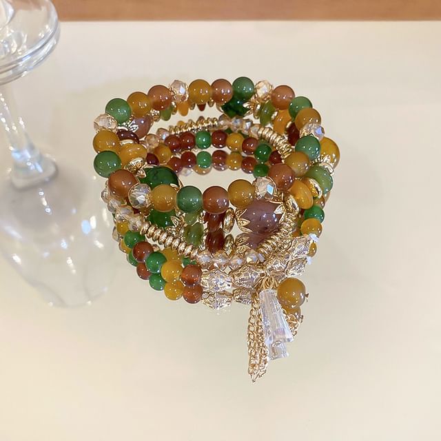 Bead Faux Tassel Set Bracelet Wooden (Various / Gemstone Designs)