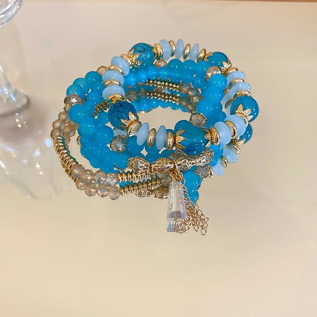 Bead Faux Tassel Set Bracelet Wooden (Various / Gemstone Designs)