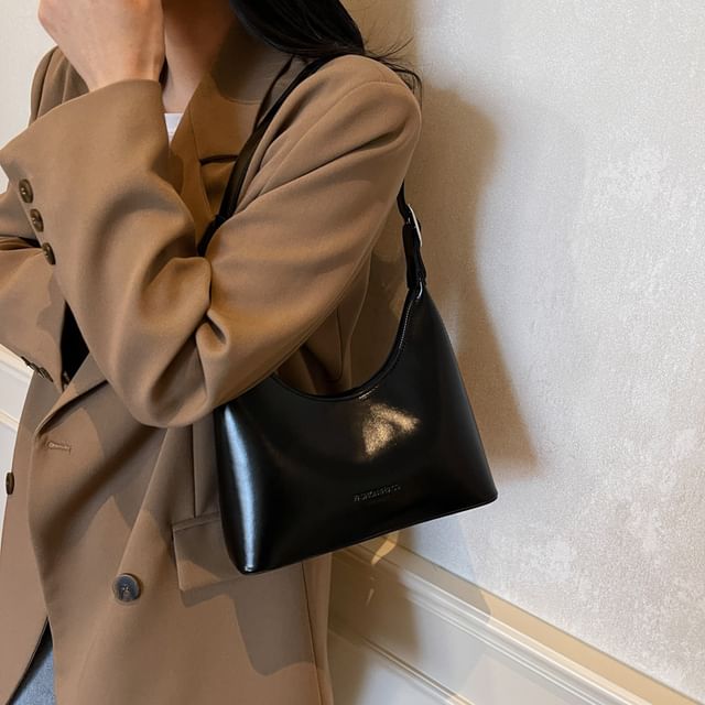 Faux Lettering Leather Shoulder Bag