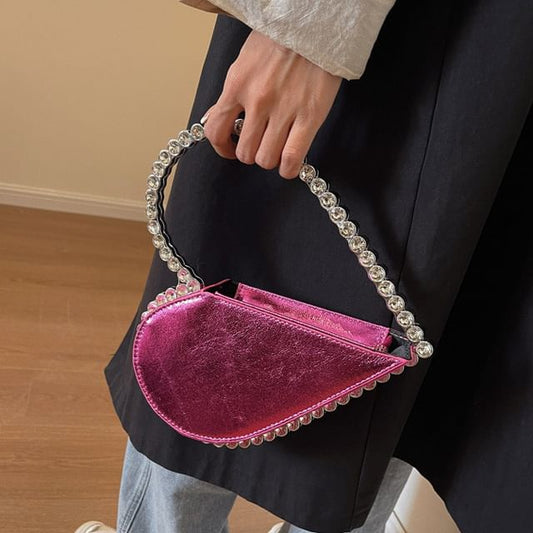 Rhinestone Heart Hand Velvet Bag