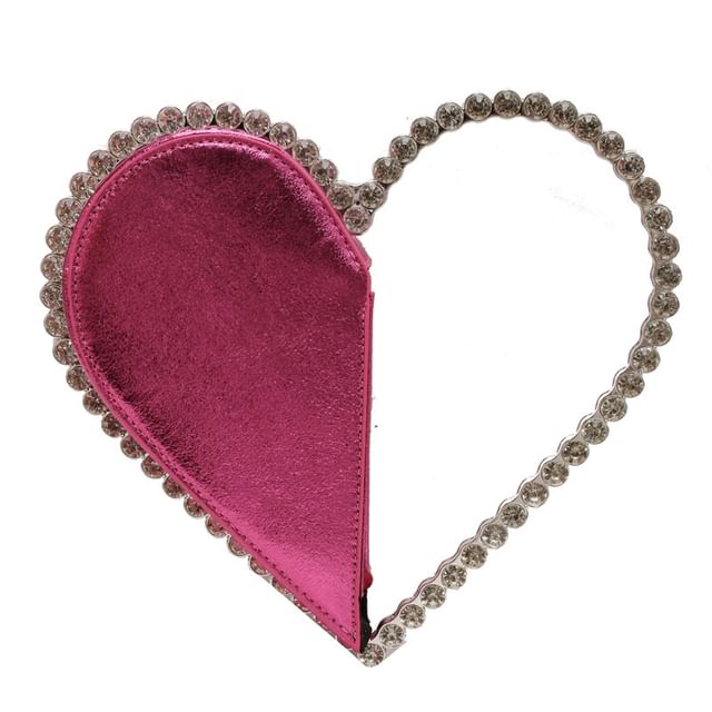 Rhinestone Heart Hand Velvet Bag