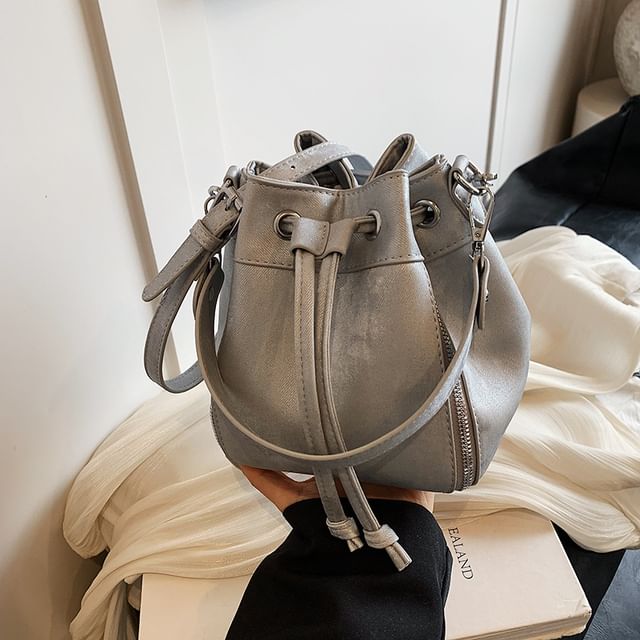 Leather Bag Drawstring Bucket Faux