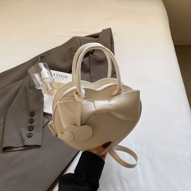 Bow Bag Faux Handle Top Heart Crossbody Leather