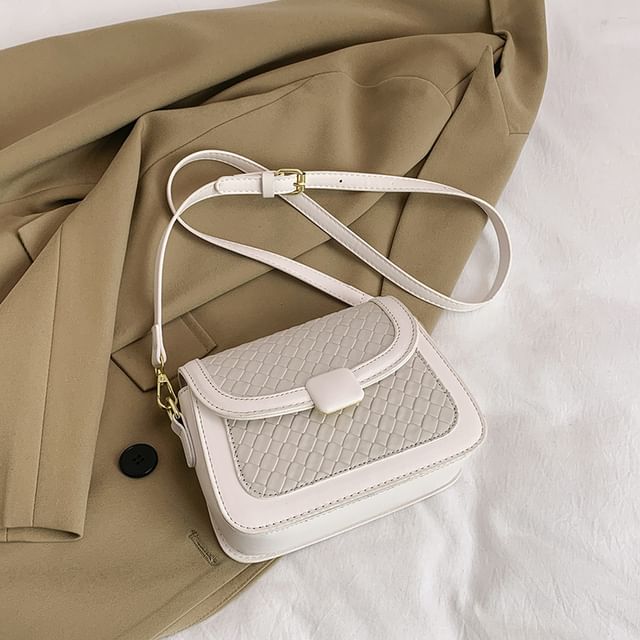 Woven Crossbody Flap Leather Bag Faux