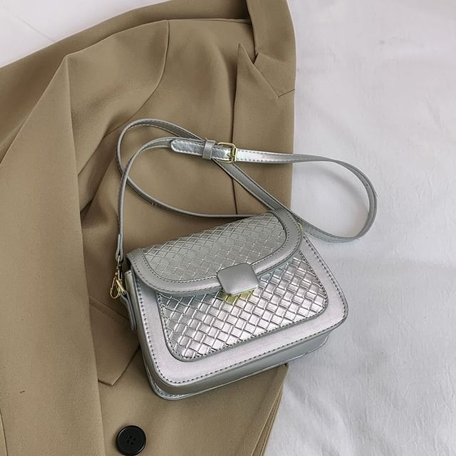 Woven Crossbody Flap Leather Bag Faux