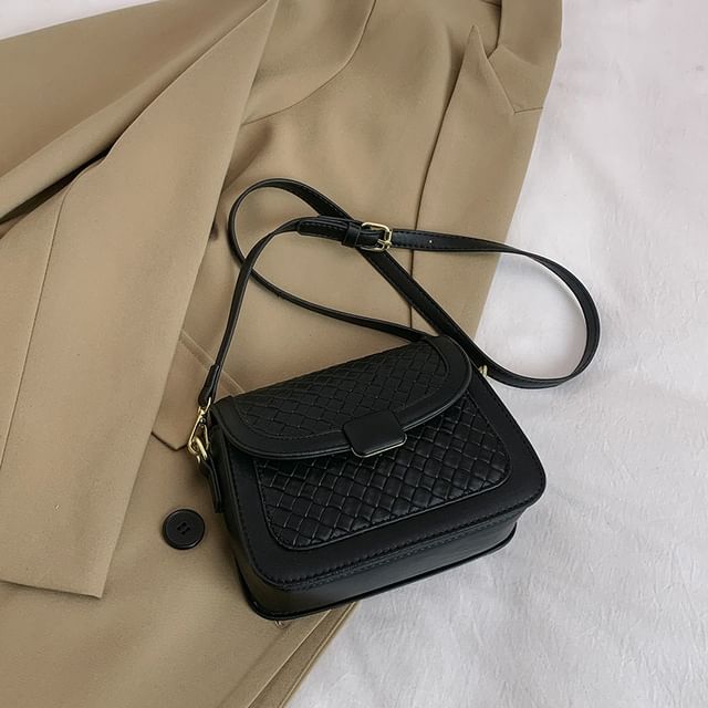 Woven Crossbody Flap Leather Bag Faux