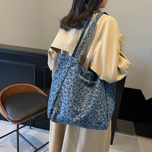 Tote Denim Leopard Bag Print