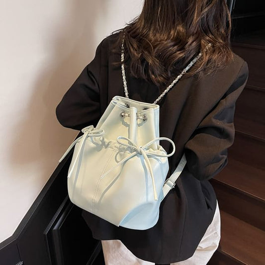 Backpack Plain Faux Drawstring Leather