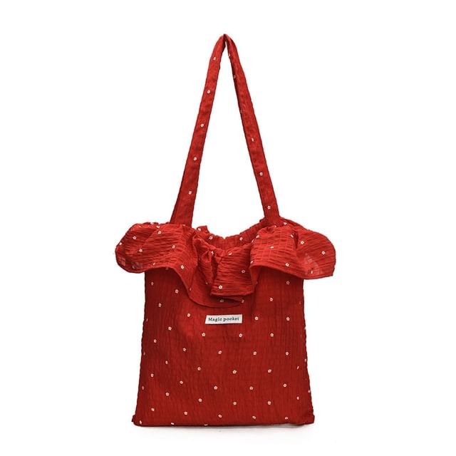 Trim Floral Tote Bag Ruffle Embroidered