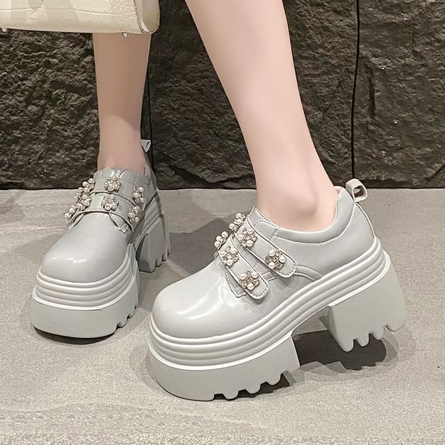 Platform Shoes Embellished Faux Leather