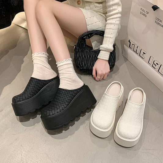 Leather Plain Faux Platform Mules