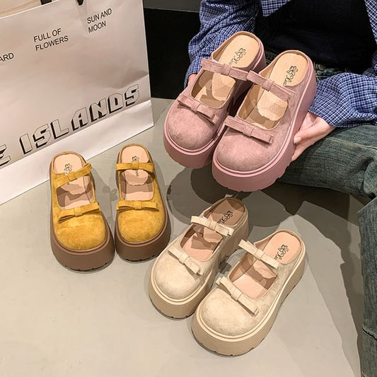 Platform Accent Plain Bow Mules Jane Mary
